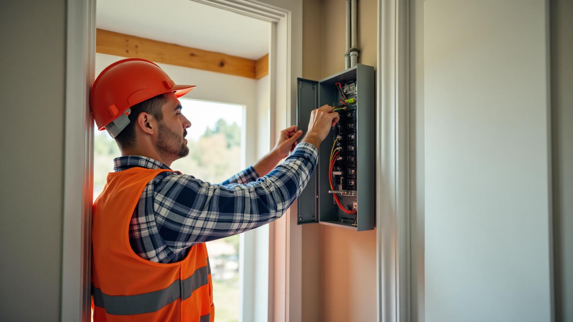 Professional electrician working on electrical panel - AI Smart Website for electrical contractors