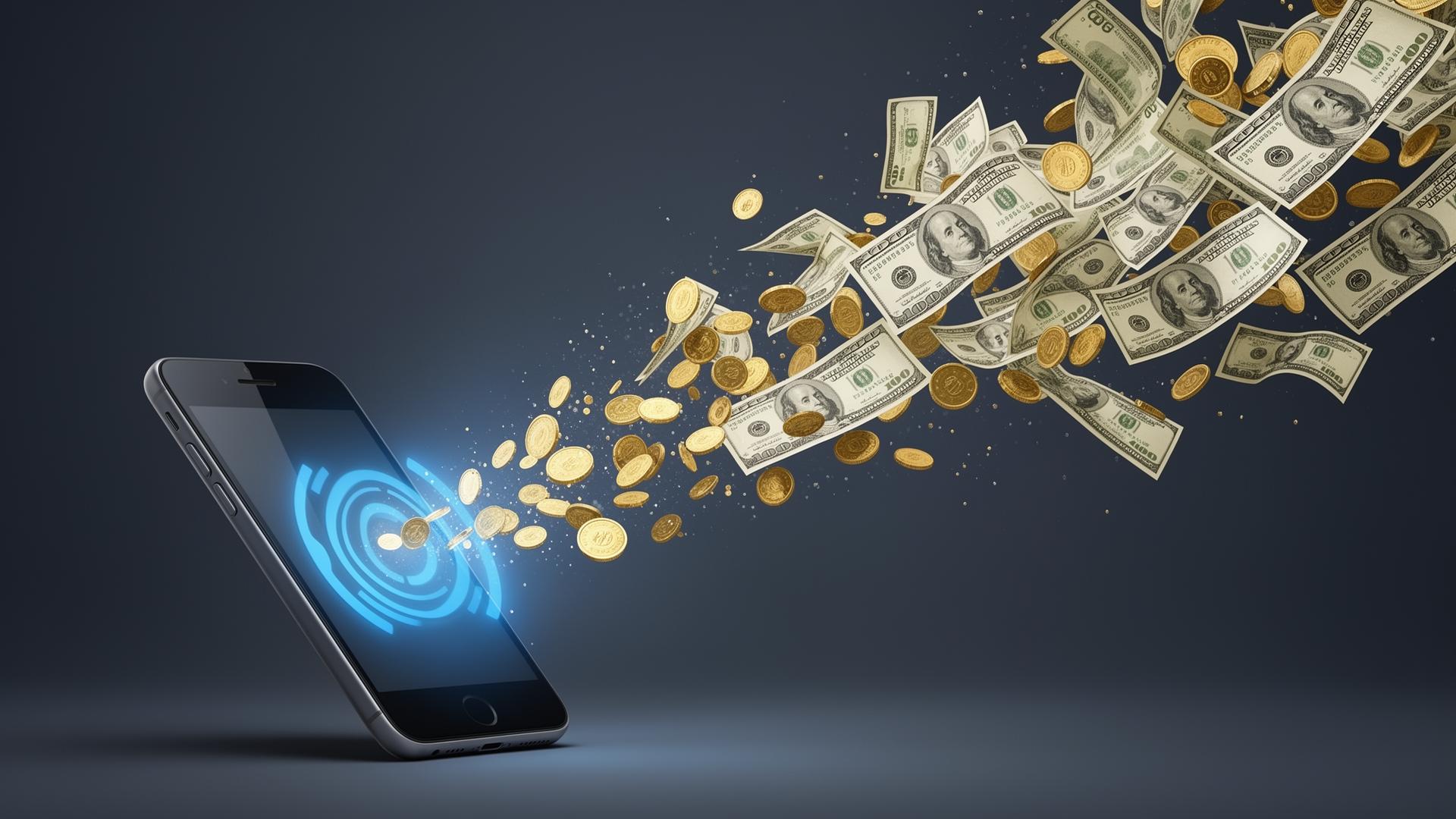 Money flying away from an unanswered phone representing lost revenue from missed calls