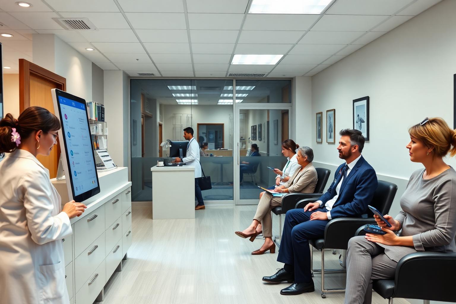 Modern healthcare practice with digital check-in and automated scheduling