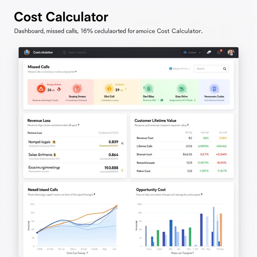 Missed call cost calculator dashboard showing revenue loss and customer lifetime value metrics