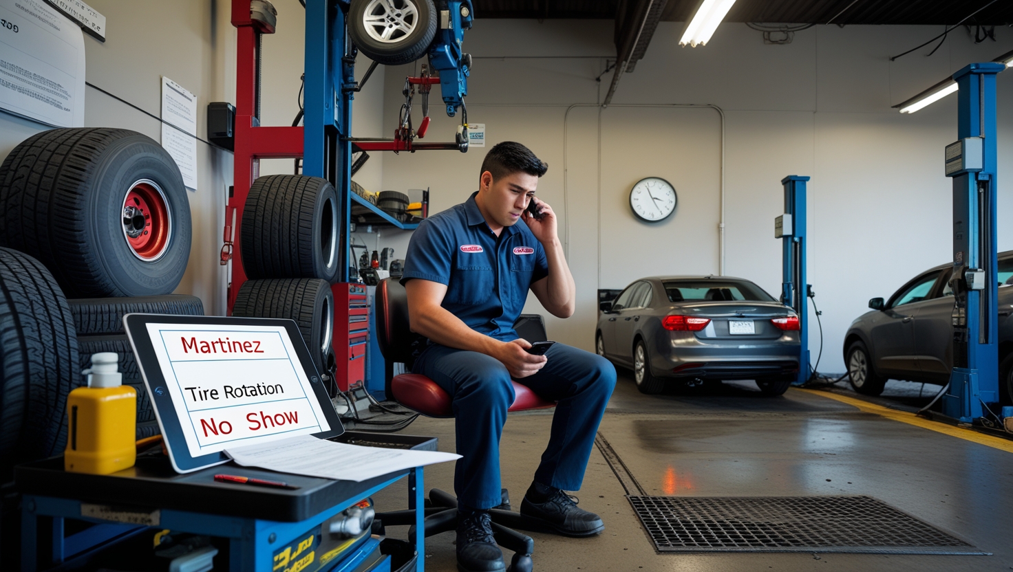Outdated automotive service website with manual booking system