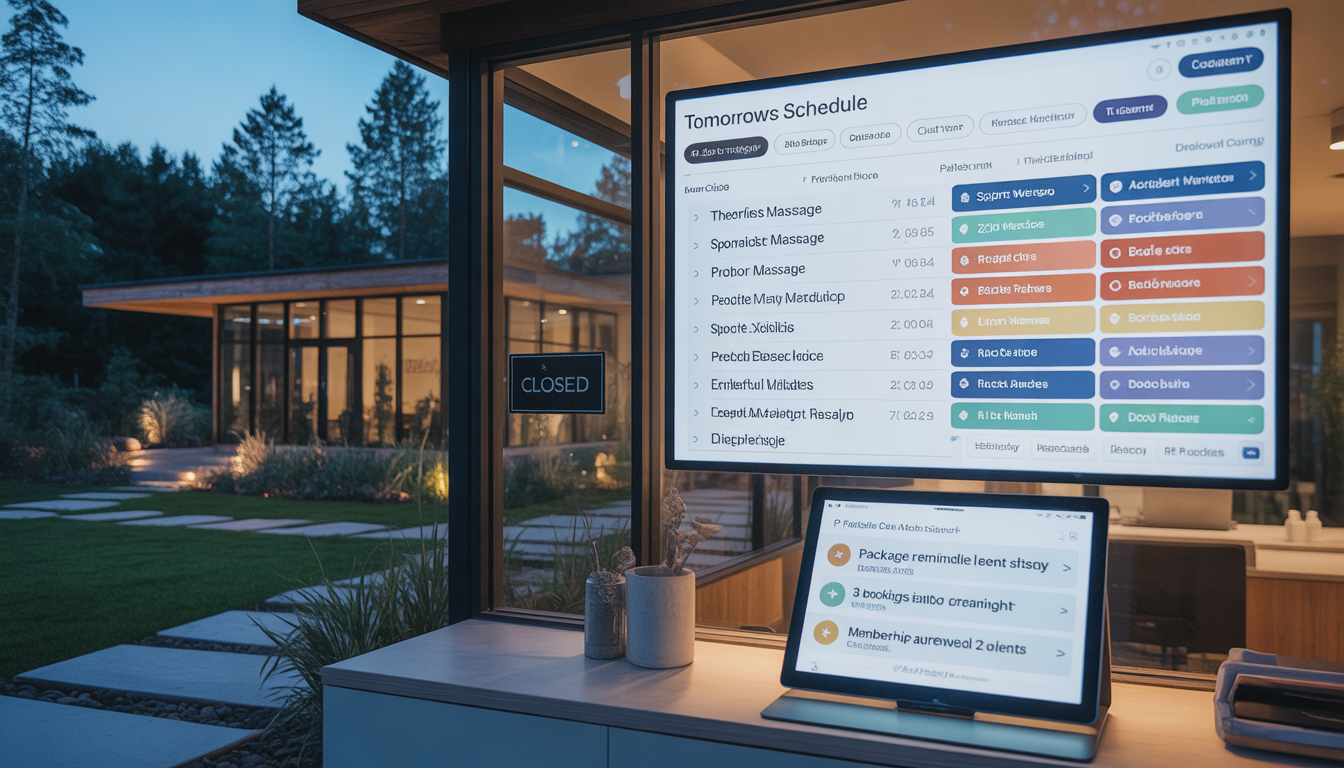 Serene massage center with digital systems and organized operations