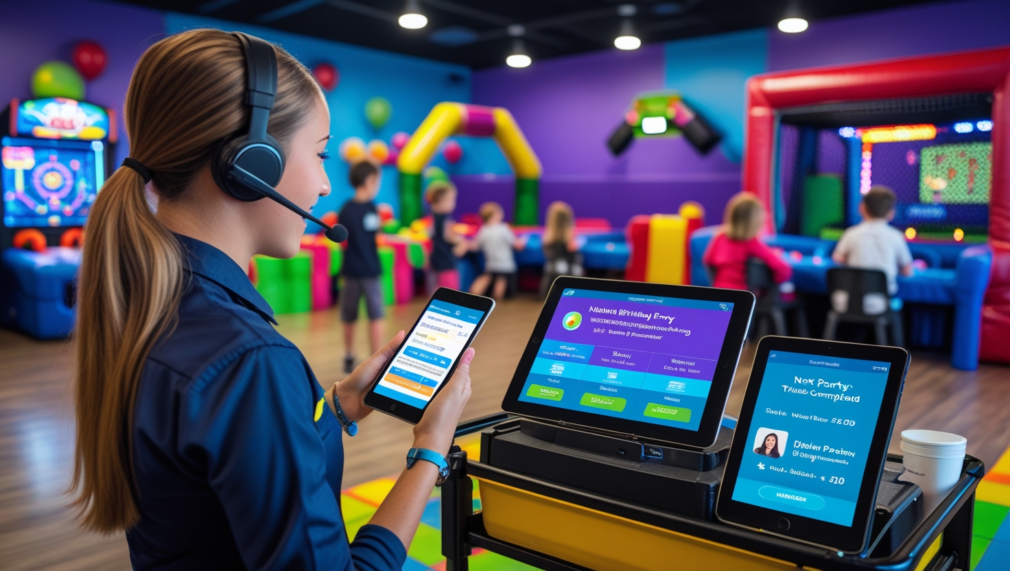 Modern entertainment venue with AI-powered booking system and organized operations