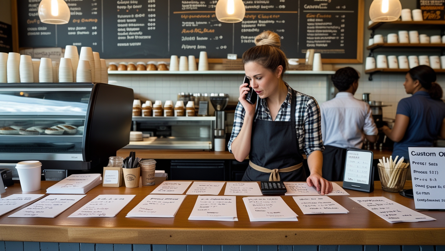 Chaotic specialty food business with overwhelmed staff and manual order systems