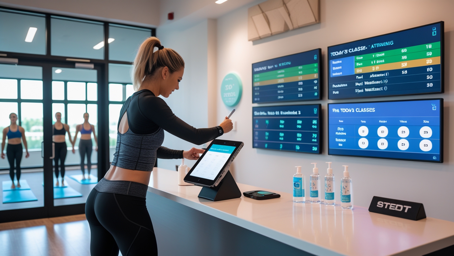 Modern sports studio with AI-powered booking system and organized operations