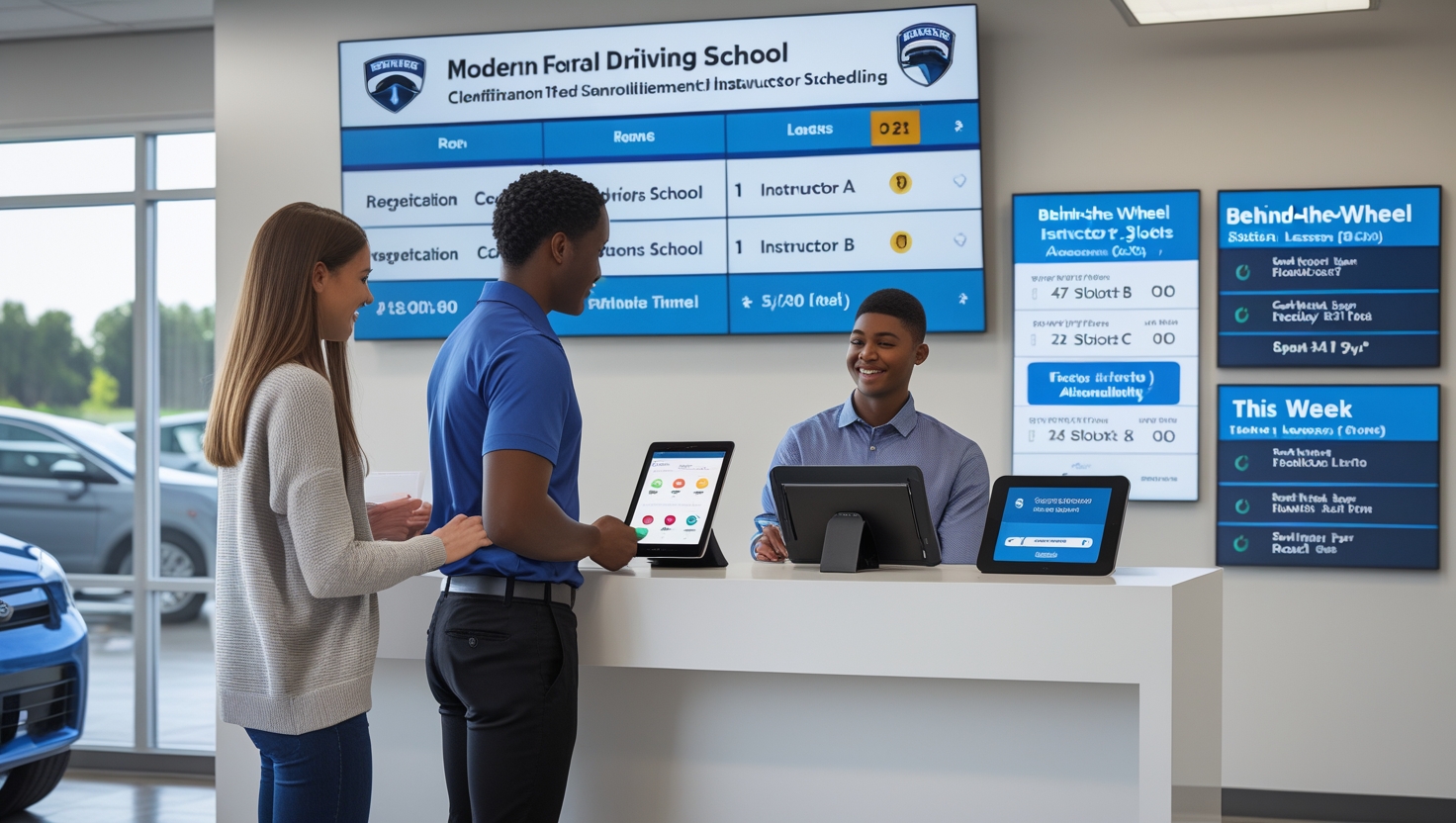 Modern vocational school with AI-powered enrollment system and organized operations